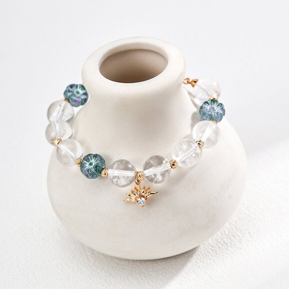 ☀️ Artisan Original Design Clear Quartz & Art Glass Sunburst Bracelet | S925 - Picture 1 of 7